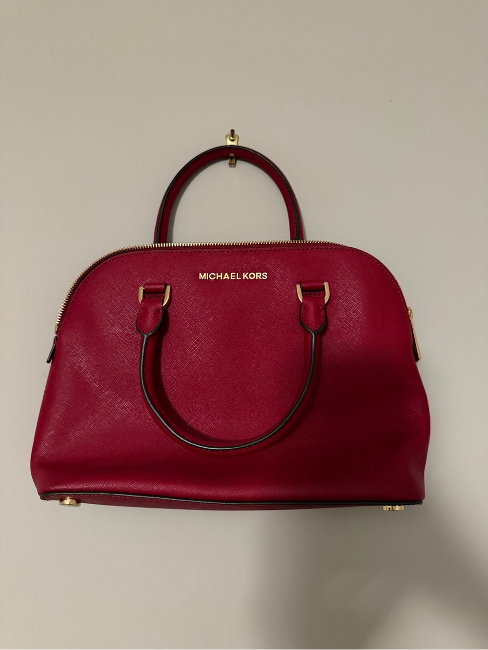 Michael Kors Emmy Large Saffiano Leather Dome Satchel - Red & Gold